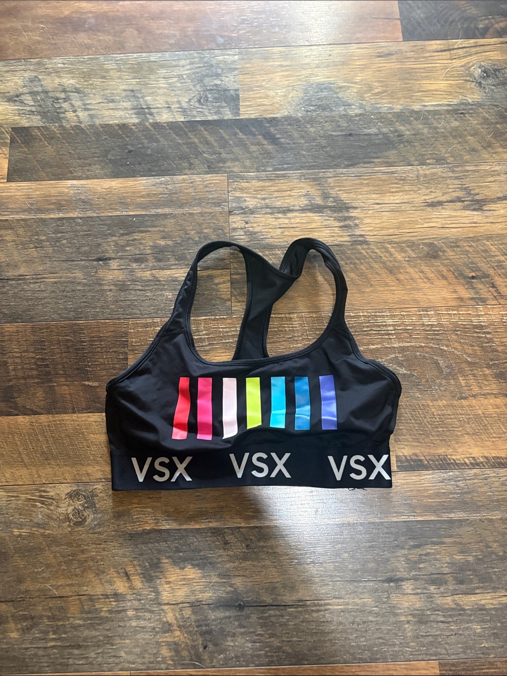 VSX Black Sports Braโ with Multicolor Stripe Accents